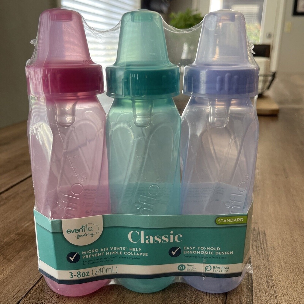 Evenflo Classic Baby Bottle 8 oz.‎ 3 Count Assorted Colors